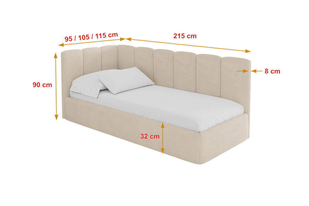 EINZELLBETT Jugendbett mit Bettkasten und Matratze H3/H4, Rechts - DEXY 80x200 Beige - Kaschmir, Holzwerkstoff/Textil (80/200cm) - ALTDECOR