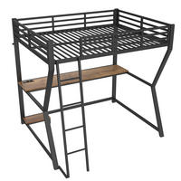 HOCHBETT 140/200 cm DE-04516, mit LED, Schreibtisch und Computerablage in Schwarz - Schwarz, Metall (140/200cm) - ComfortXL