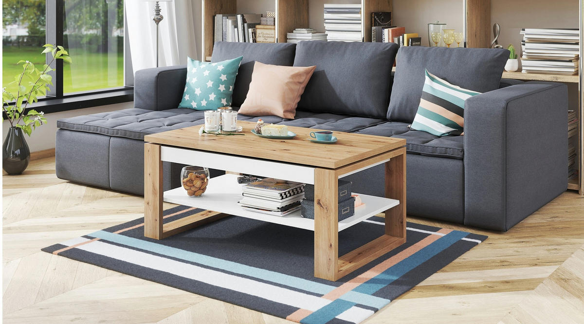 COUCHTISCH rechteckig Eiche Artisan - Weiß aufklappbar 110/65/50 cm - Eiche Artisan/Weiß, Holzwerkstoff (65/110/50cm) - designimpex