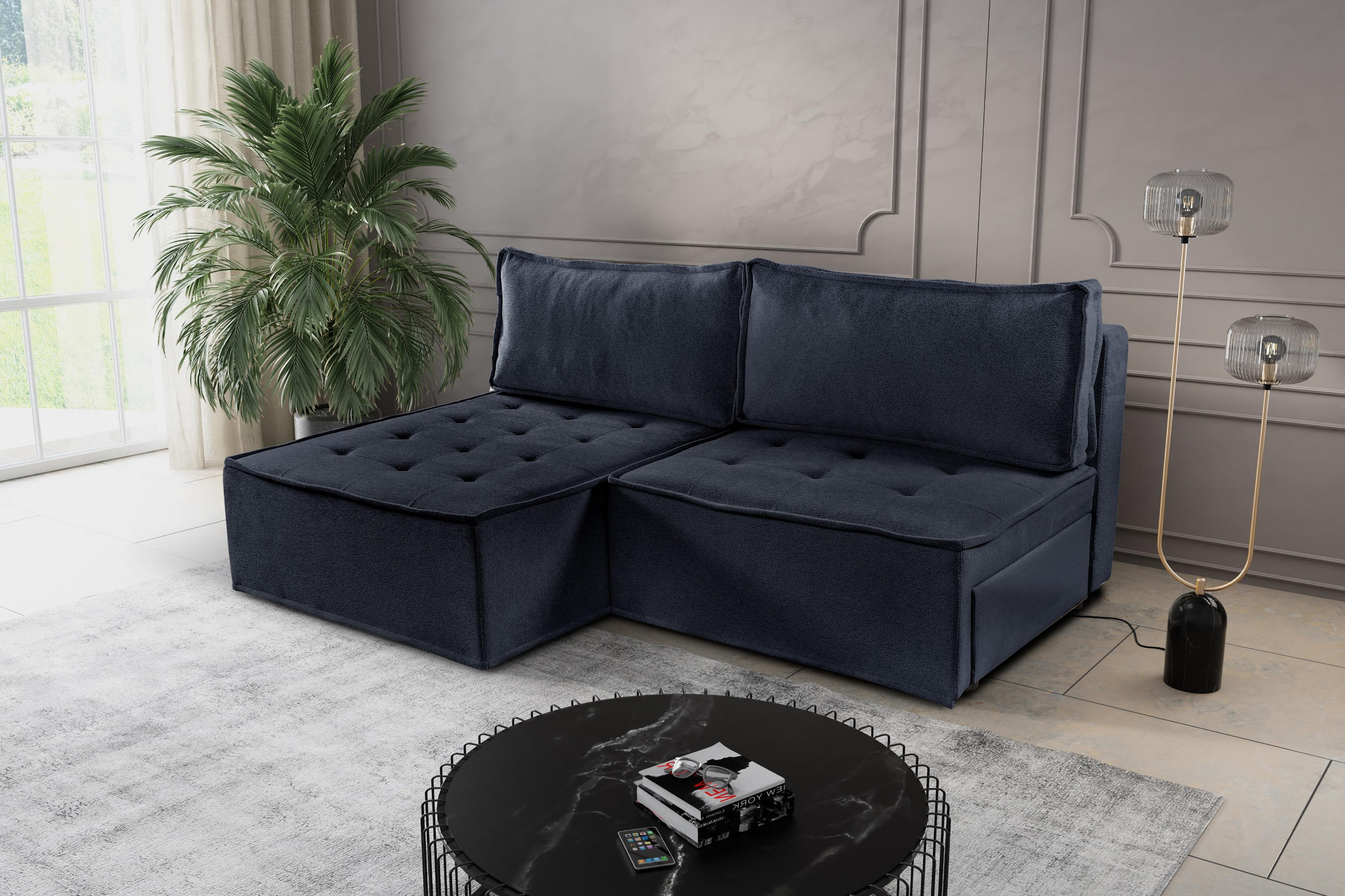 ECKSOFA Bohoo Mini Modernes Mit Schlaffunktion Graphit Links - Graphitfarben, Holz (140/200cm) - Kaiser Möbel