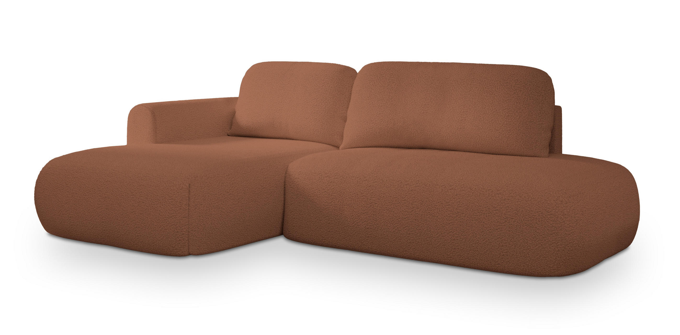 ECKSOFA NUVIRA L-S Kupferfarben Boucle-Stoff mit Schlaffunktion - Kupferfarben, Holz (274/165cm) - MASSENO