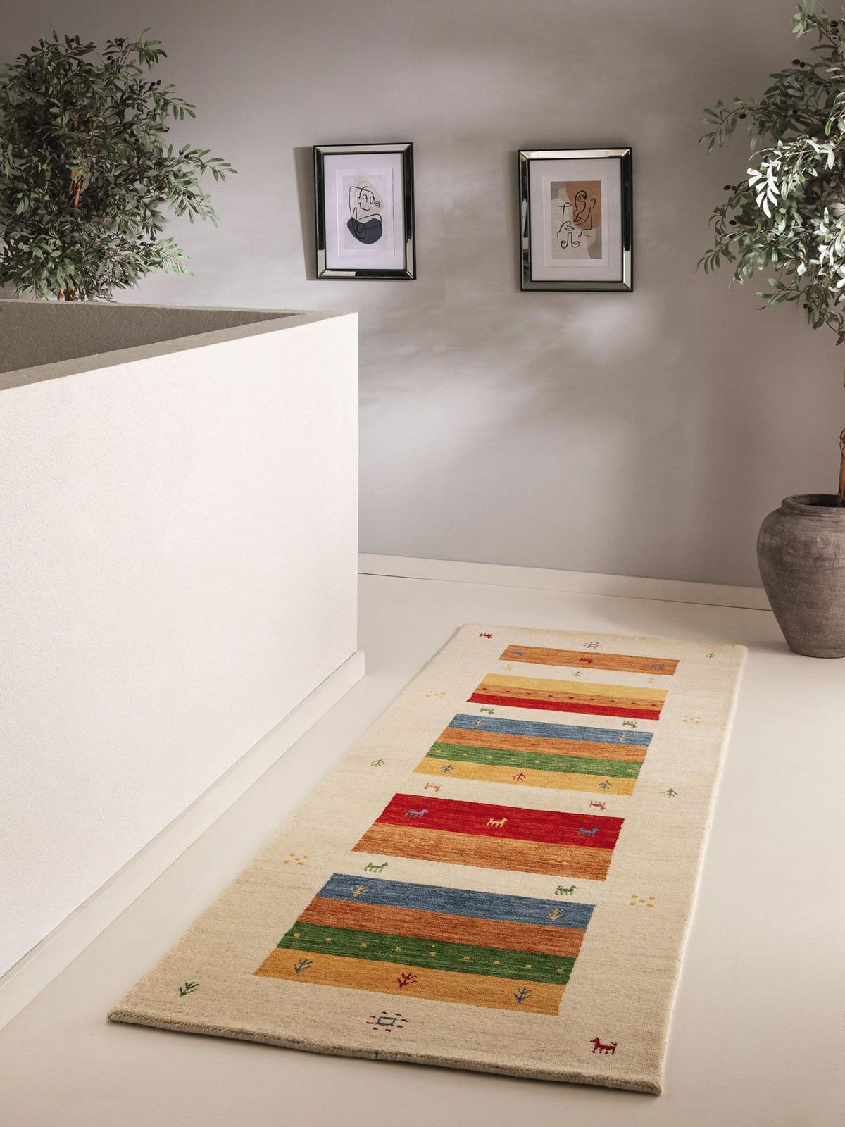 WOLLTEPPICH-LÄUFER Jamal Multicolor/Beige 80x250 cm - Beige/Multicolor, Textil (80/1cm) - KUNSTLOFT