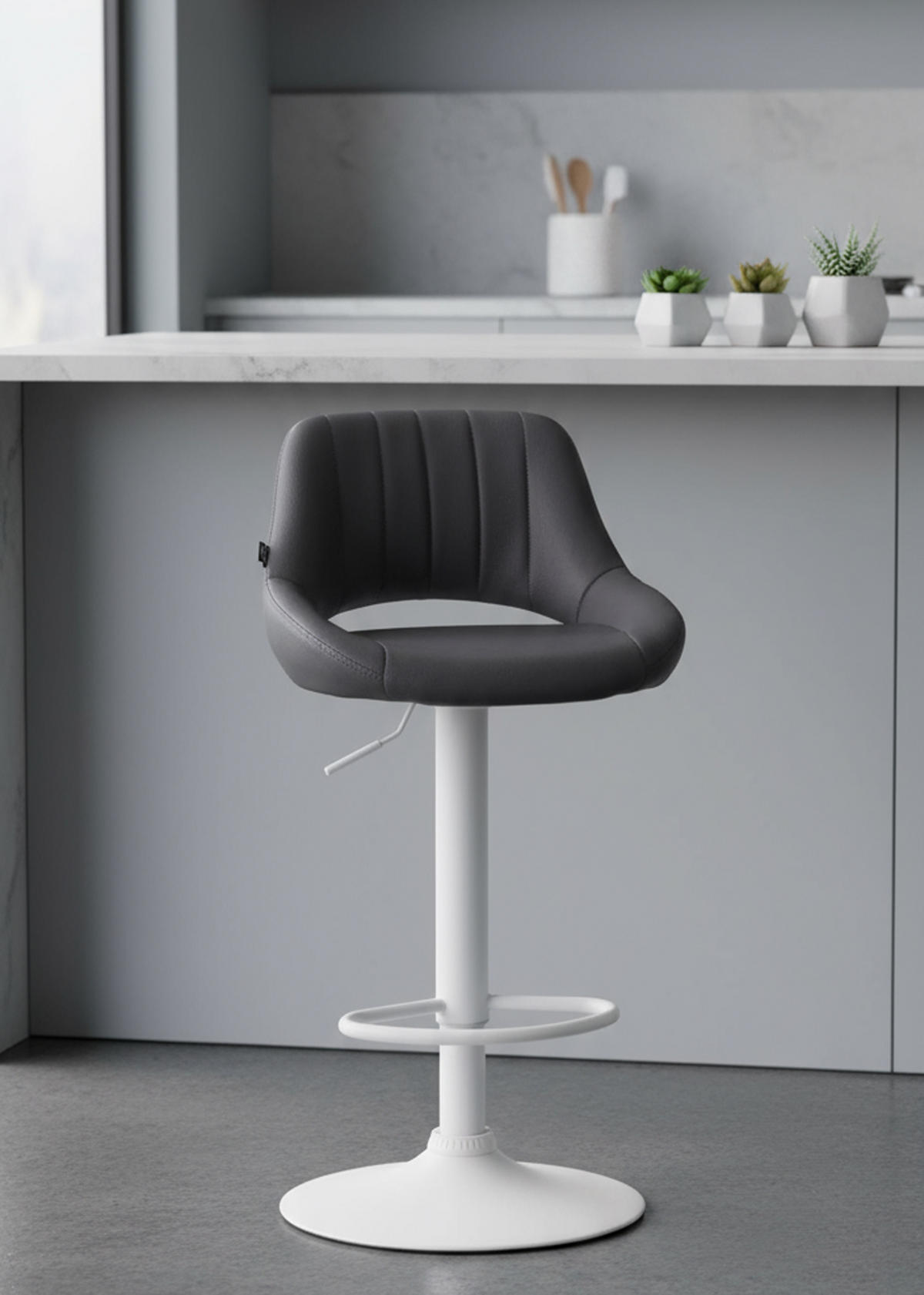BARHOCKER 2er Set Milos Kunstleder W grau - Weiß/Grau, Kunststoff/Metall (47/106/48cm) - TPFLiving