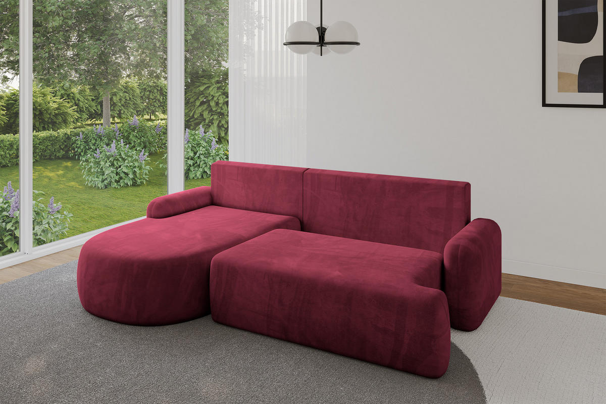 WOHNLANDSCHAFT mit Schlaffunktion und Bettkasten LIRA-L - 264x172x89 Bordeauxrot - Bordeaux, Holzwerkstoff/Textil (264/172cm) - ALTDECOR