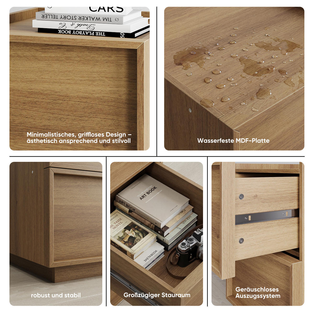 NACHTTISCH 38/48/50 cm eichefarben aus MDF mit 2 Schubladen - Braun, Holzwerkstoff (45/54/38cm) - OKWISH