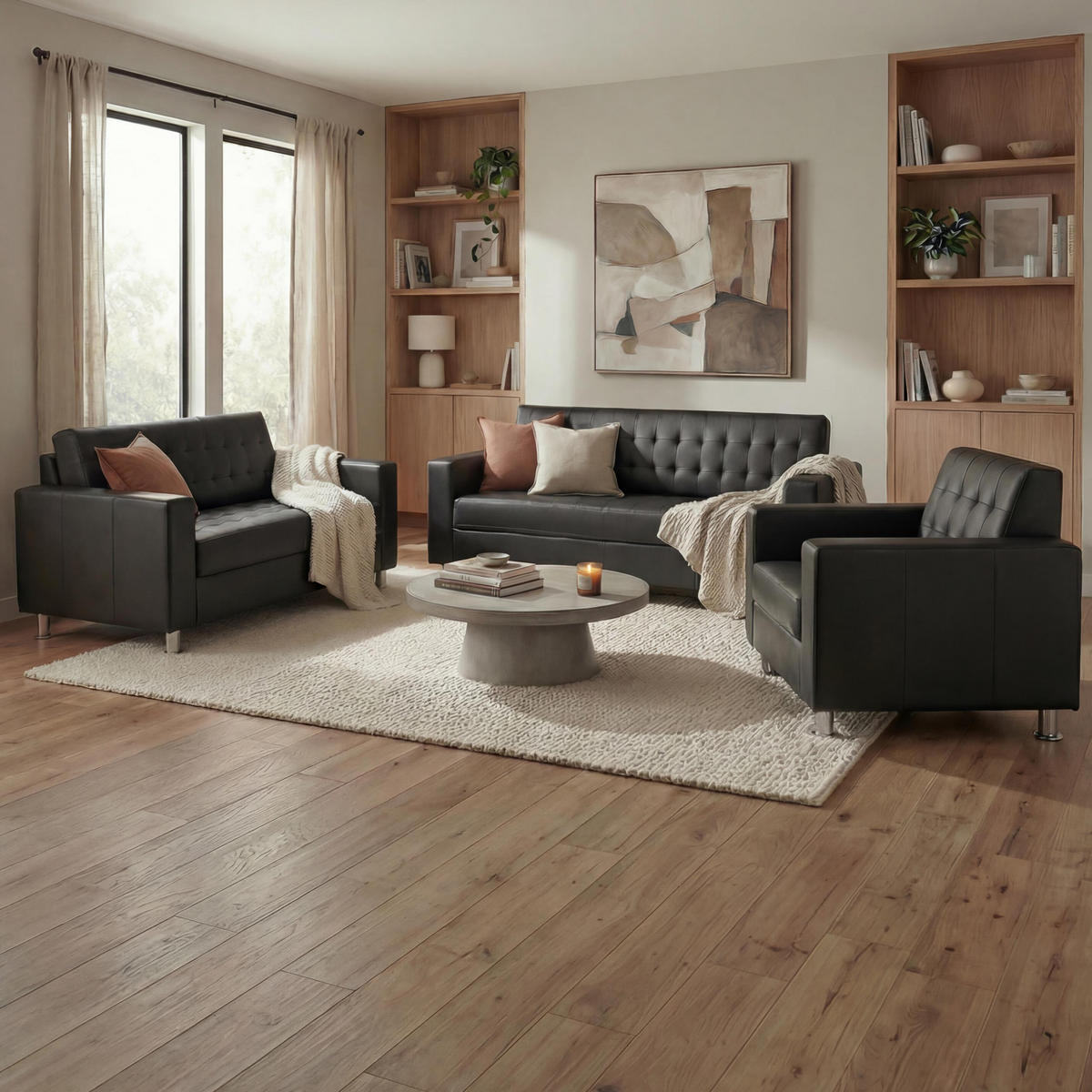 SOFAGARNITUR Schwarz - Schwarz, Textil (89/82/75cm) - MCW