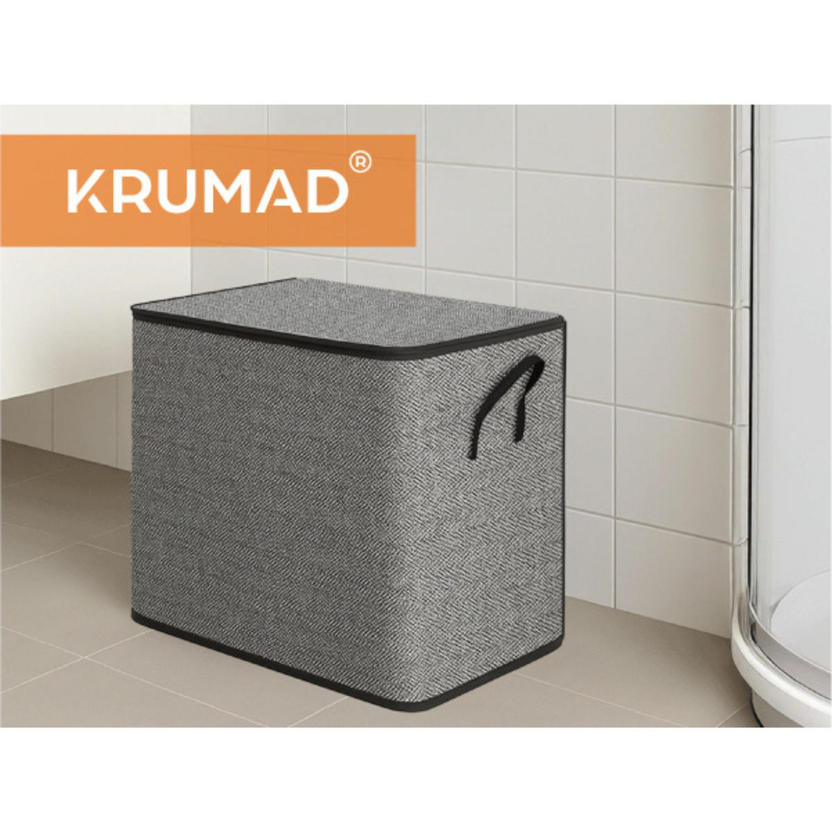 FALTBARER WÄSCHEKORB mit Deckel 80L - Grau, Textil (39/44/39cm) - KRUMAD