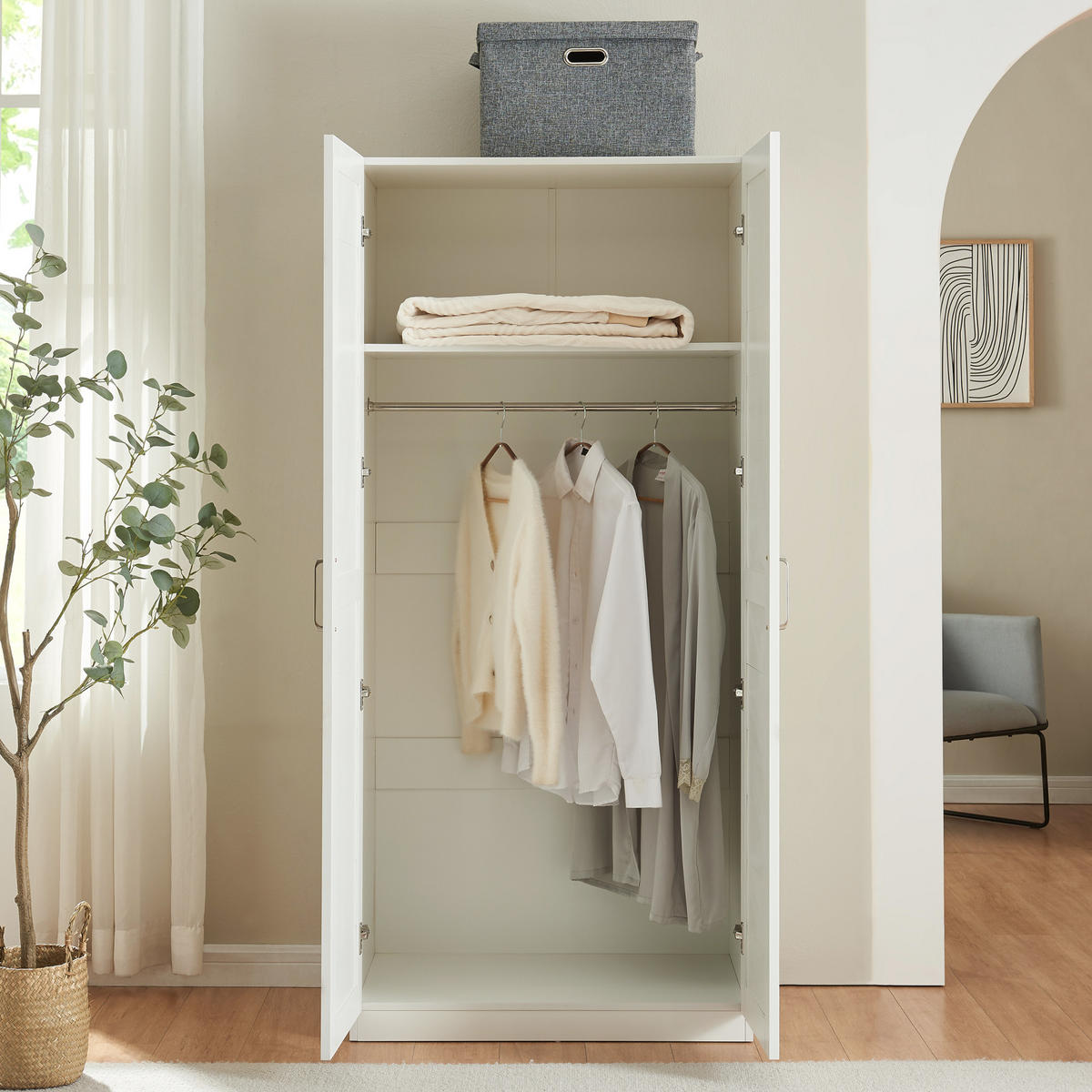 KLEIDERSCHRANK Finning - Weiß, Holzwerkstoff (80/176/52cm) - [en.casa]