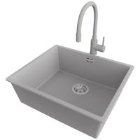 UNTERBAUSPÜLE GRANIT London, 2-er set Grau 56/47 cm 1 Becken + Küchenarmatur 38/14 cm + Ablauf-Set ab 60er Unterschrank - Chromfarben/Grau, Kunststoff (56/20/47cm) - Primagran