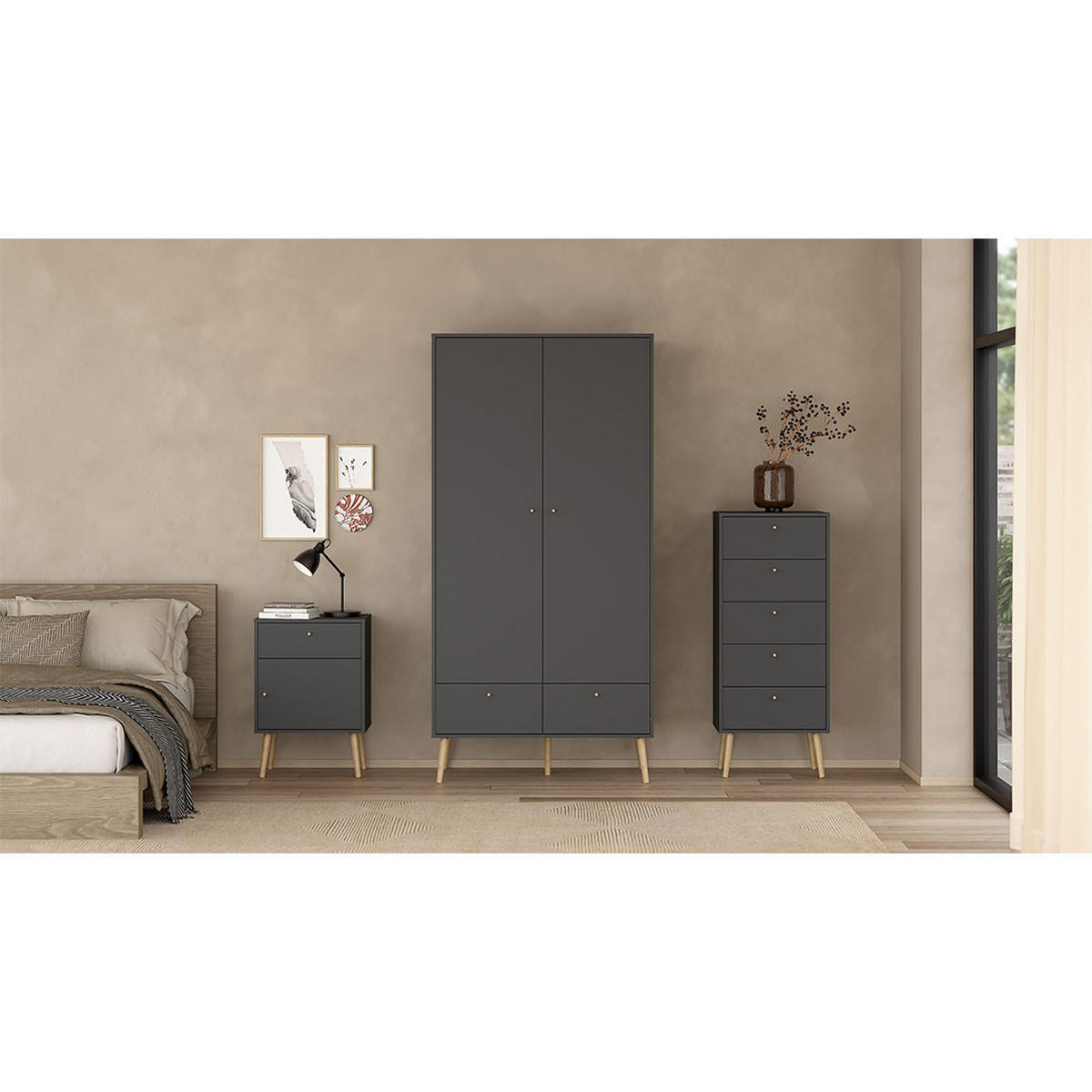NACHTTISCH, Bodo, Grau, Holzwerkstoff, 51 x 40 x 73 cm - Grau, Holzwerkstoff (51/73/40cm) - ebuy24