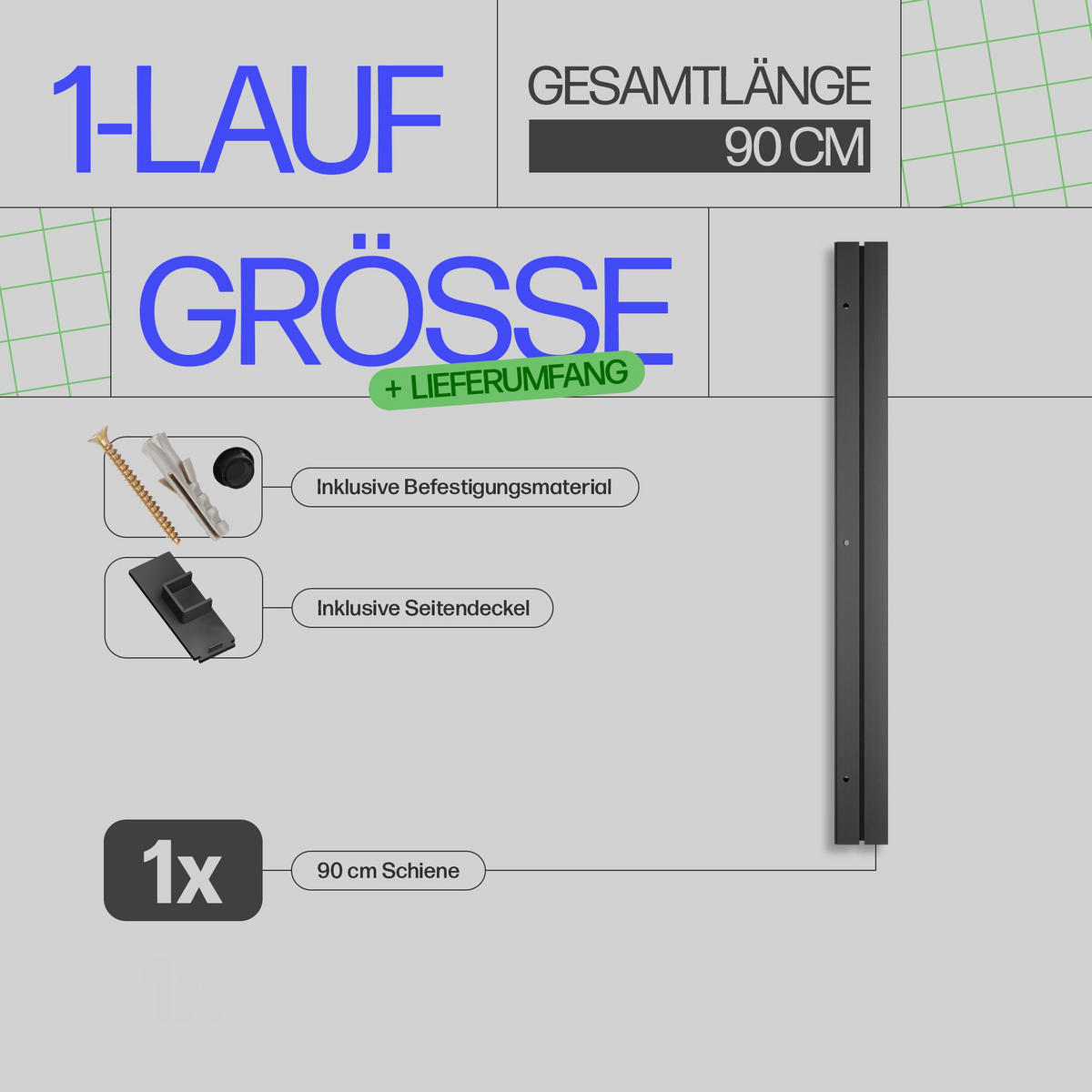 GARDINENSCHIENE 90cm 1-läufig - Schwarz, Kunststoff (6/1.8/90cm)