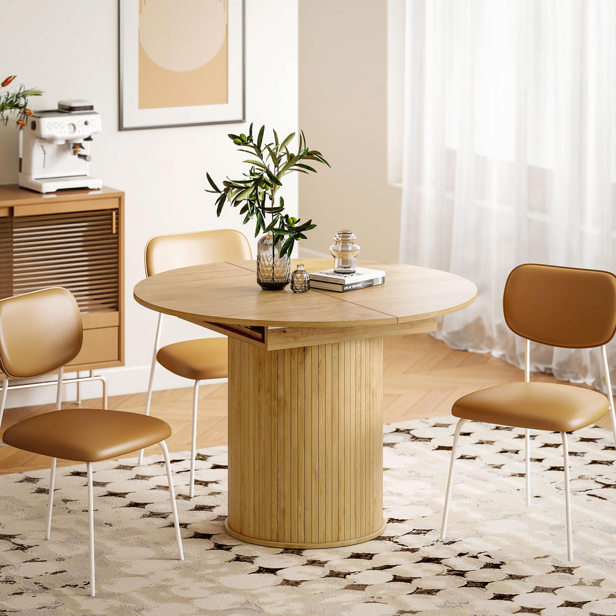 AUSZIEHTISCH Holzoptik Natur Säulenfuß 150/110/75 cm - Naturfarben, Holz (110/150/75cm) - PANGIVO