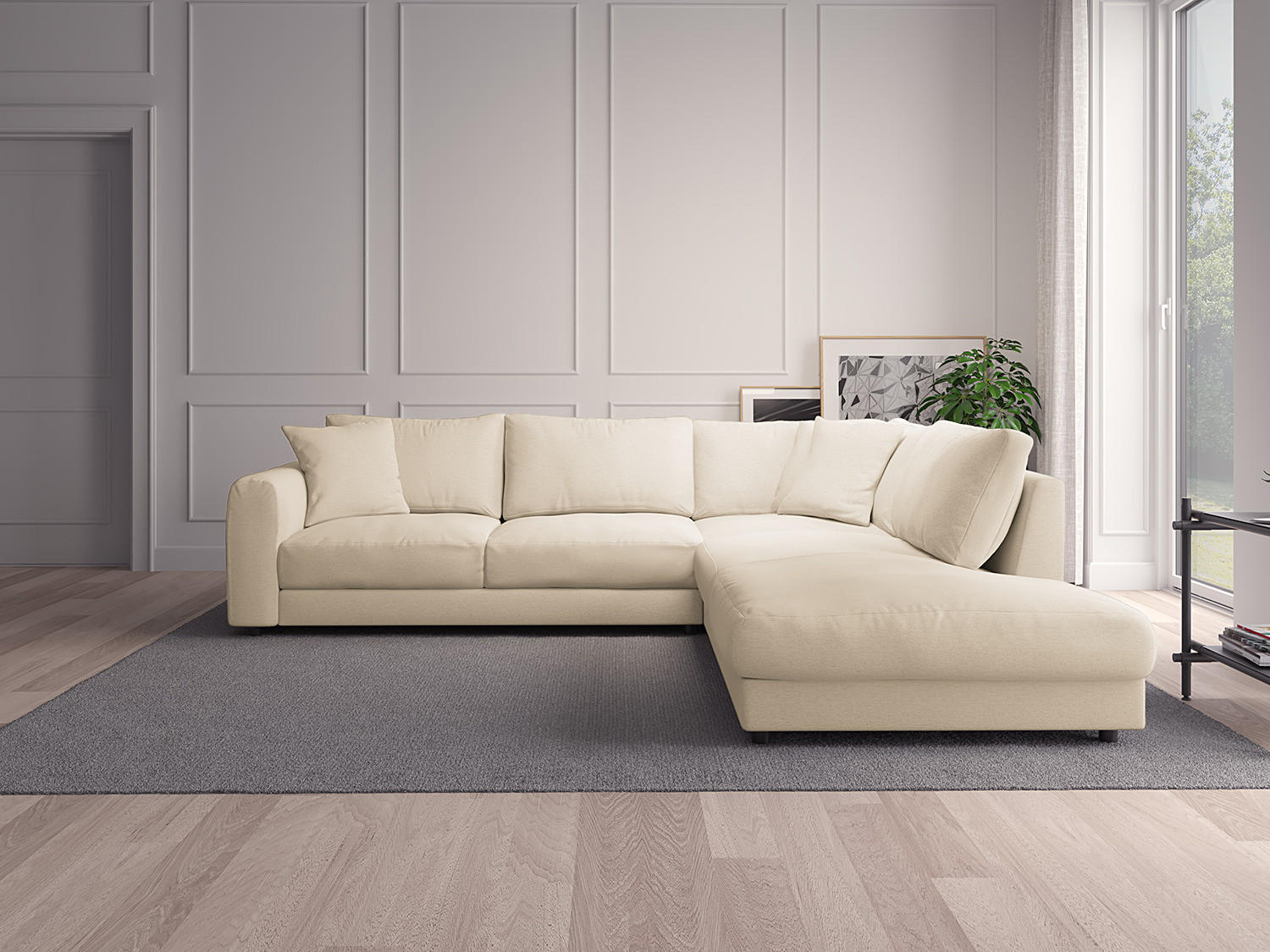 ECKSOFA mit Ottomane - Beige/Schwarz, Textil (267/254cm) - home24