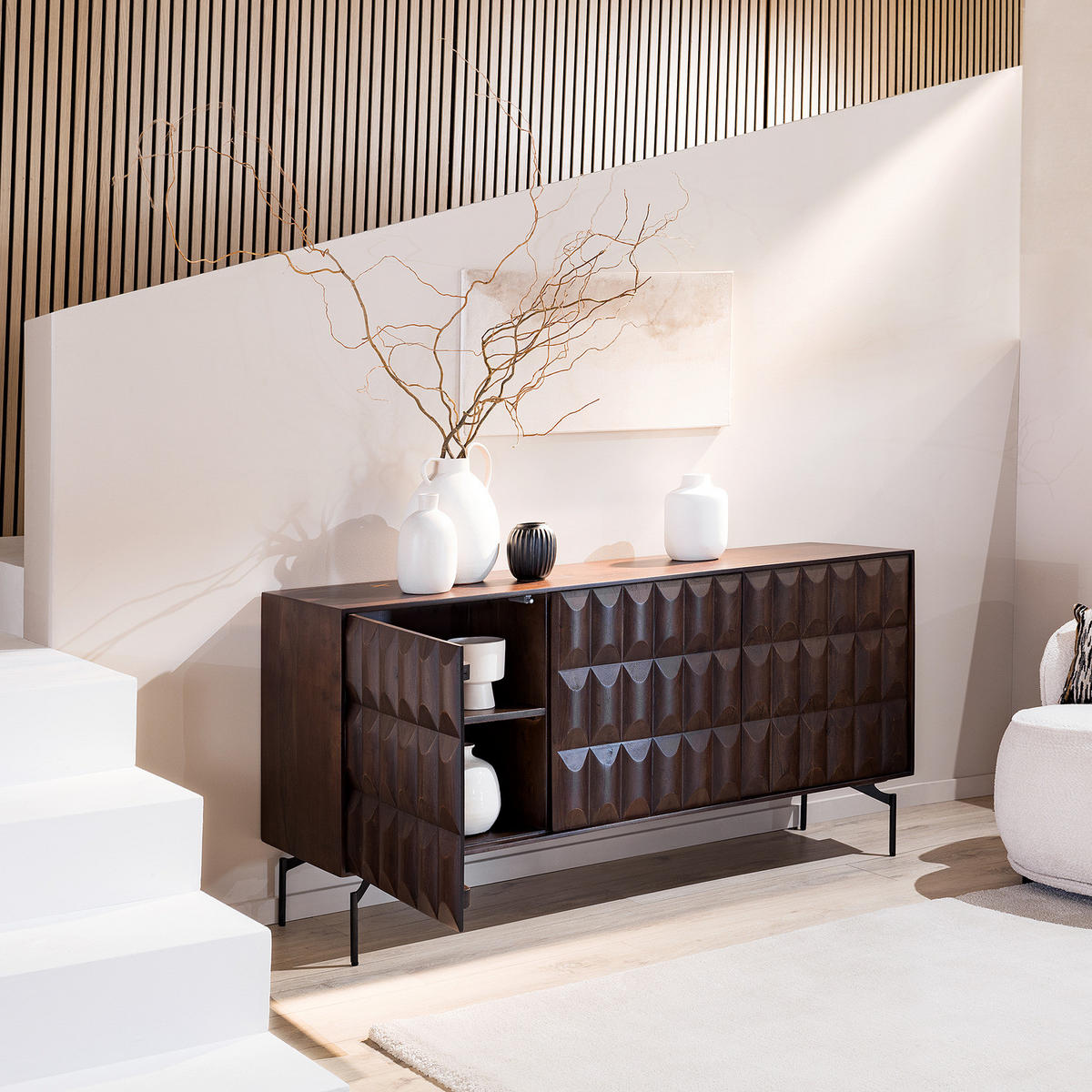 MASSIVES SIDEBOARD - Akazie Dunkel - Schwarz/Braun, Holz/Metall (160/76/40cm) - home24