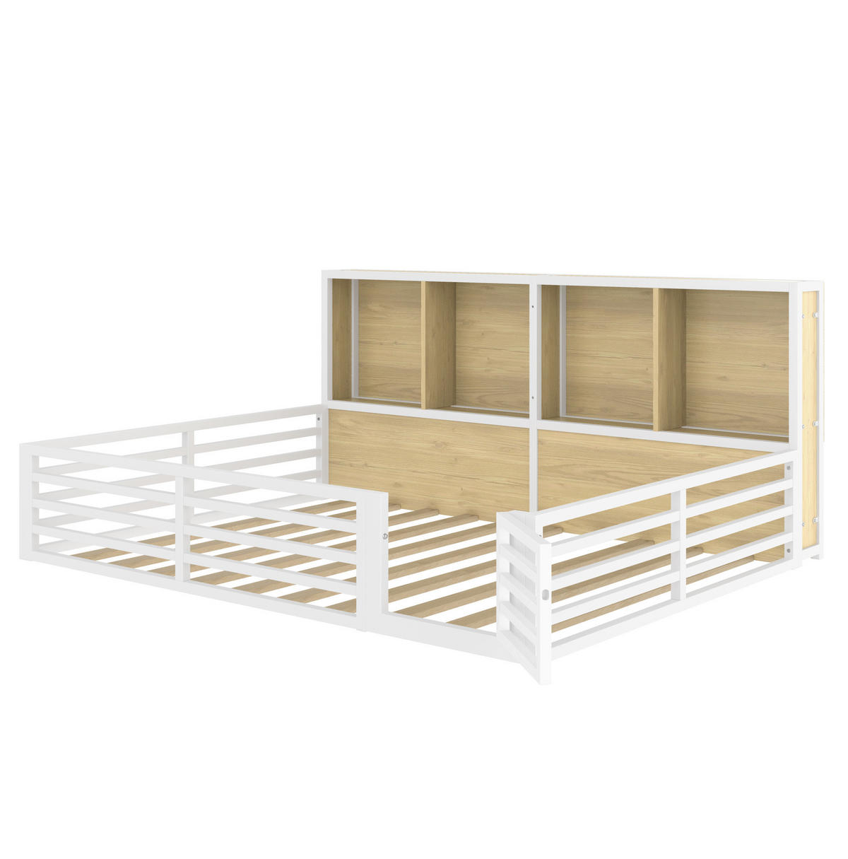 KINDERBETT 140/200 cm mit Lattenrost, Stauraum, öffnbarer Absturzsicherung und LED-Beleuchtung aus Metall und MDF, Weiß - Weiß, Holzwerkstoff (140/200cm) - Redom