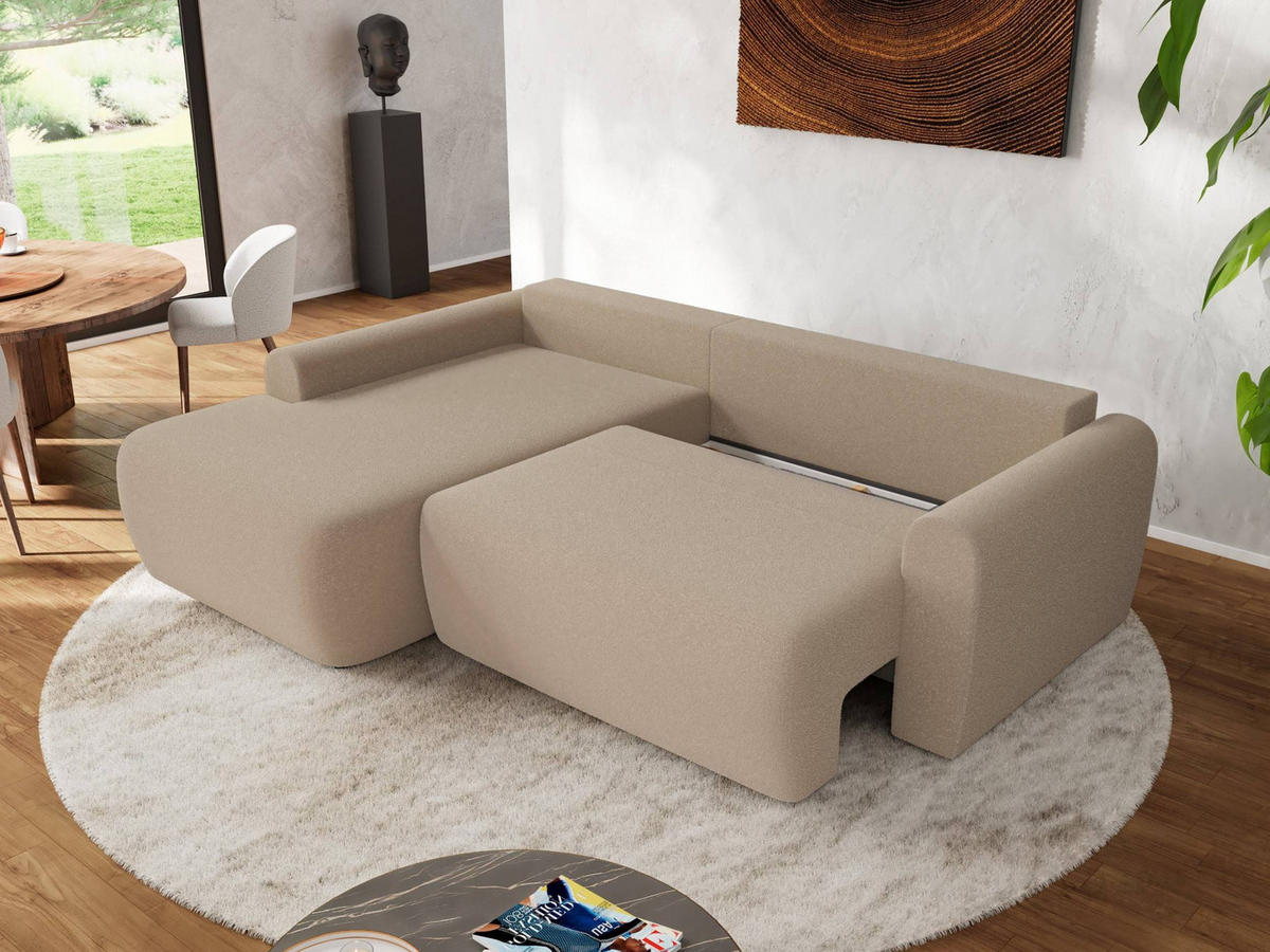 ECKSCHLAFSOFA CUBO L Hellbraun Boucle - links - Schwarz/Braun, Kunststoff/Textil (273/187cm) - MKS
