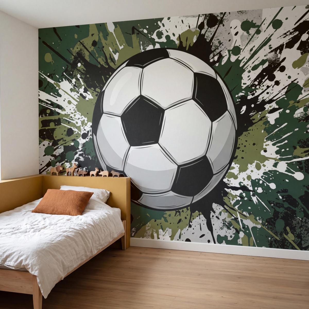KINDERTAPETE - Fußball - Farbe - Spritzer - Grün - 260x200 cm - Dunkelgrün, Papier (260/200cm) - OnlyWow
