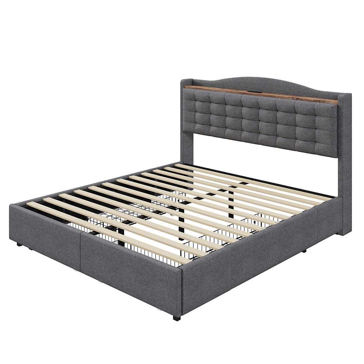 BETT dunkelgrau 200/166/110 cm - Dunkelgrau, Textil/Metall (160/200cm) - Urban Meuble