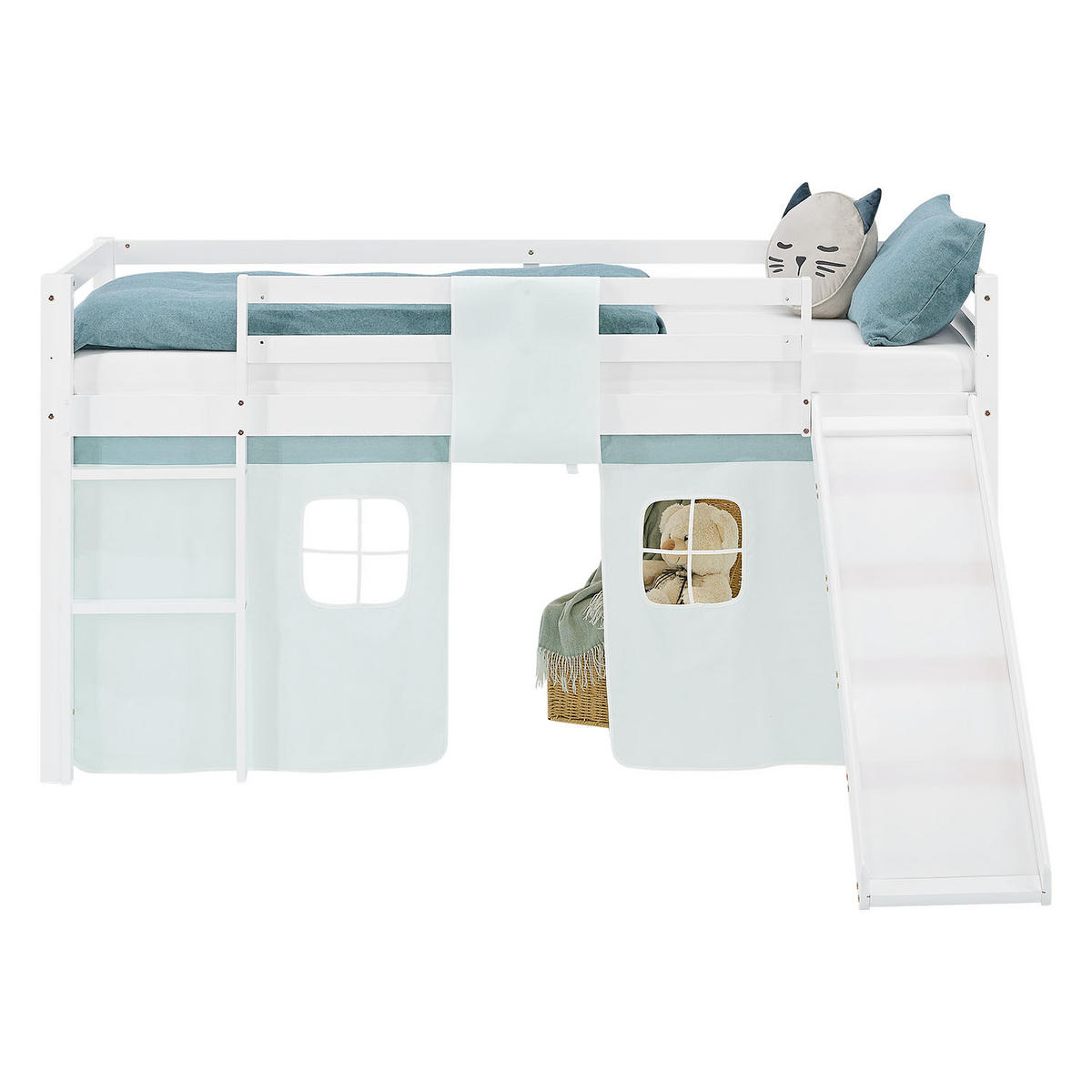 HOCHBETT 90/200 cm Weiß Rutsche Mint / Kiefer - Weiß/Mintgrün, Holz/Textil (90/200cm) - Homestyle4u