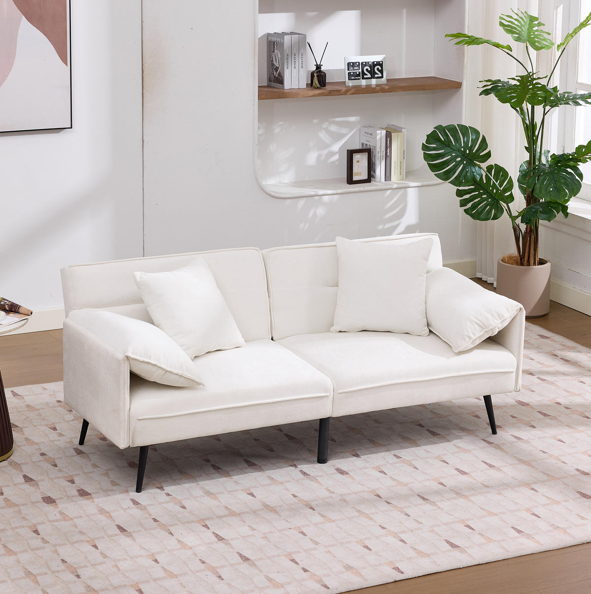 SCHLAFSOFA 2-Sitzer, Stoff mit 3-fach verstellbarer Rückenlehne, 167,5/73/70 cm, Weiß - Weiß, Textil (73/70/167.5cm) - Redom