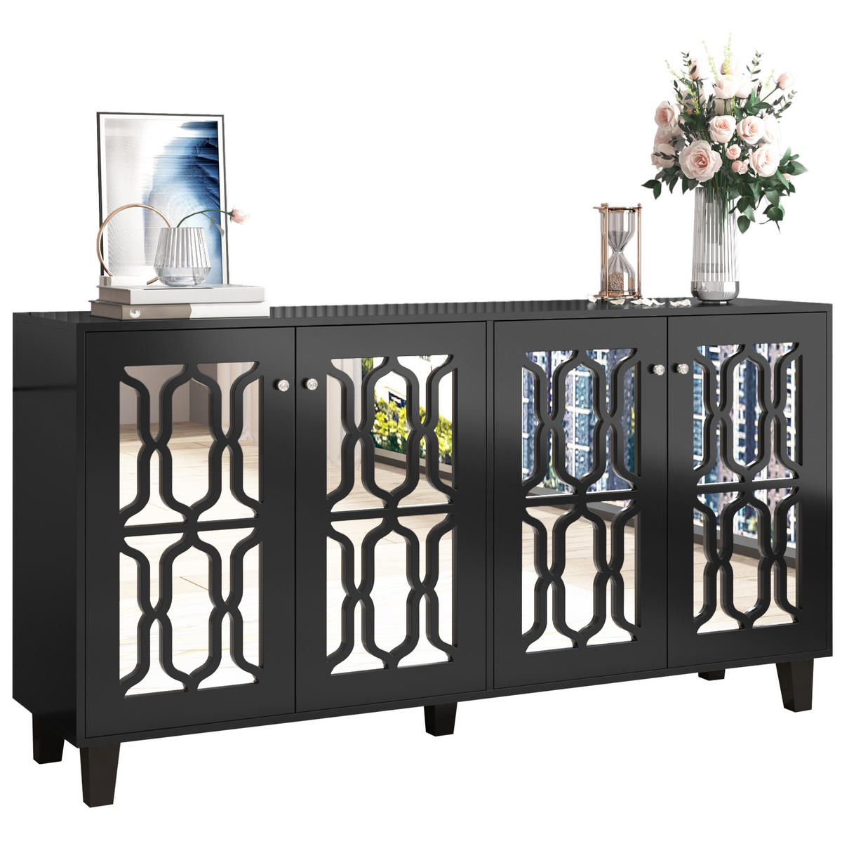 SIDEBOARD 4-türig 160 x 40 x 84 cm MDF Schwarz - Schwarz, Holzwerkstoff (160/84/40cm) - Meubliv