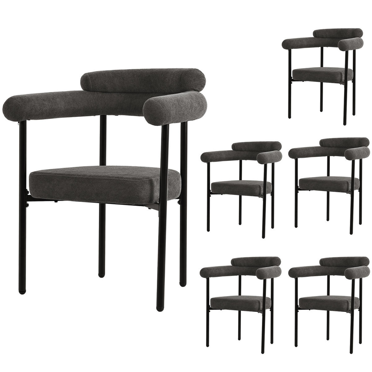 ESSGRUPPE DE-39154 140/80 cm Tisch mit 6 Stühlen Grau - Grau, Metall (140/75/80cm) - ComfortXL