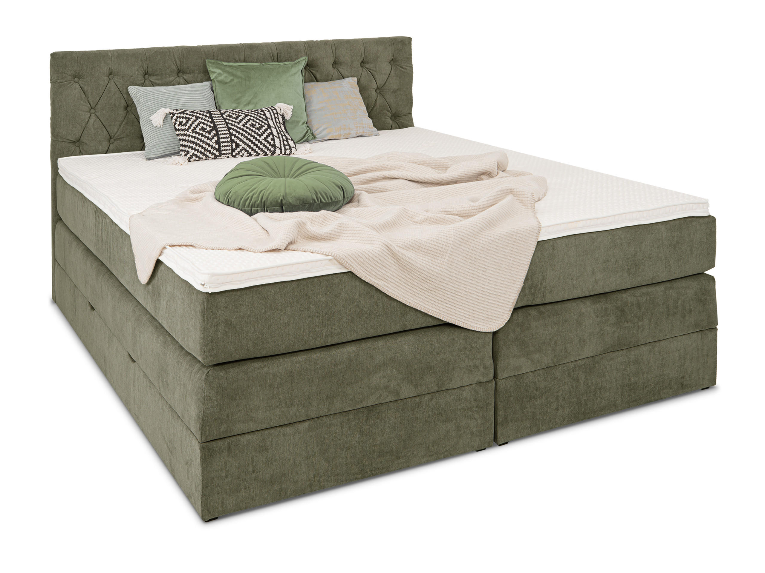 BOXSPRINGBETT Verona Olive 160/200 cm H3/H4 Samt - Olivgrün, Textil (160/200cm) - wonello