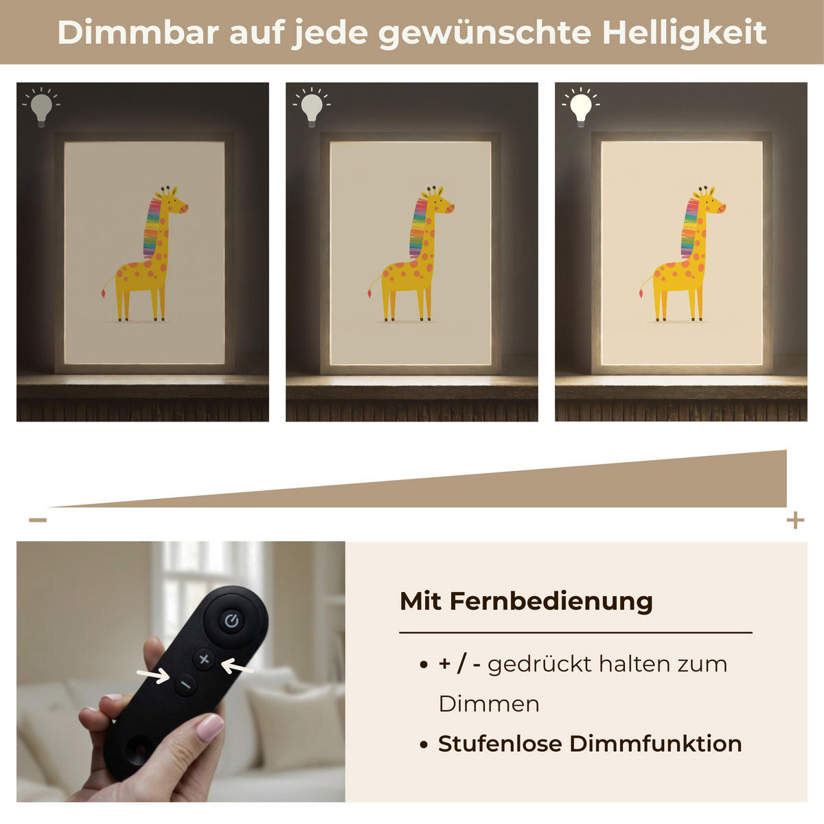 NACHTTISCHLAMPE MIT AKKU Giraffe - Regenbogenmähne - Beige 30x40 cm - Beige, Holzwerkstoff (8/30/40cm) - OnlyWow