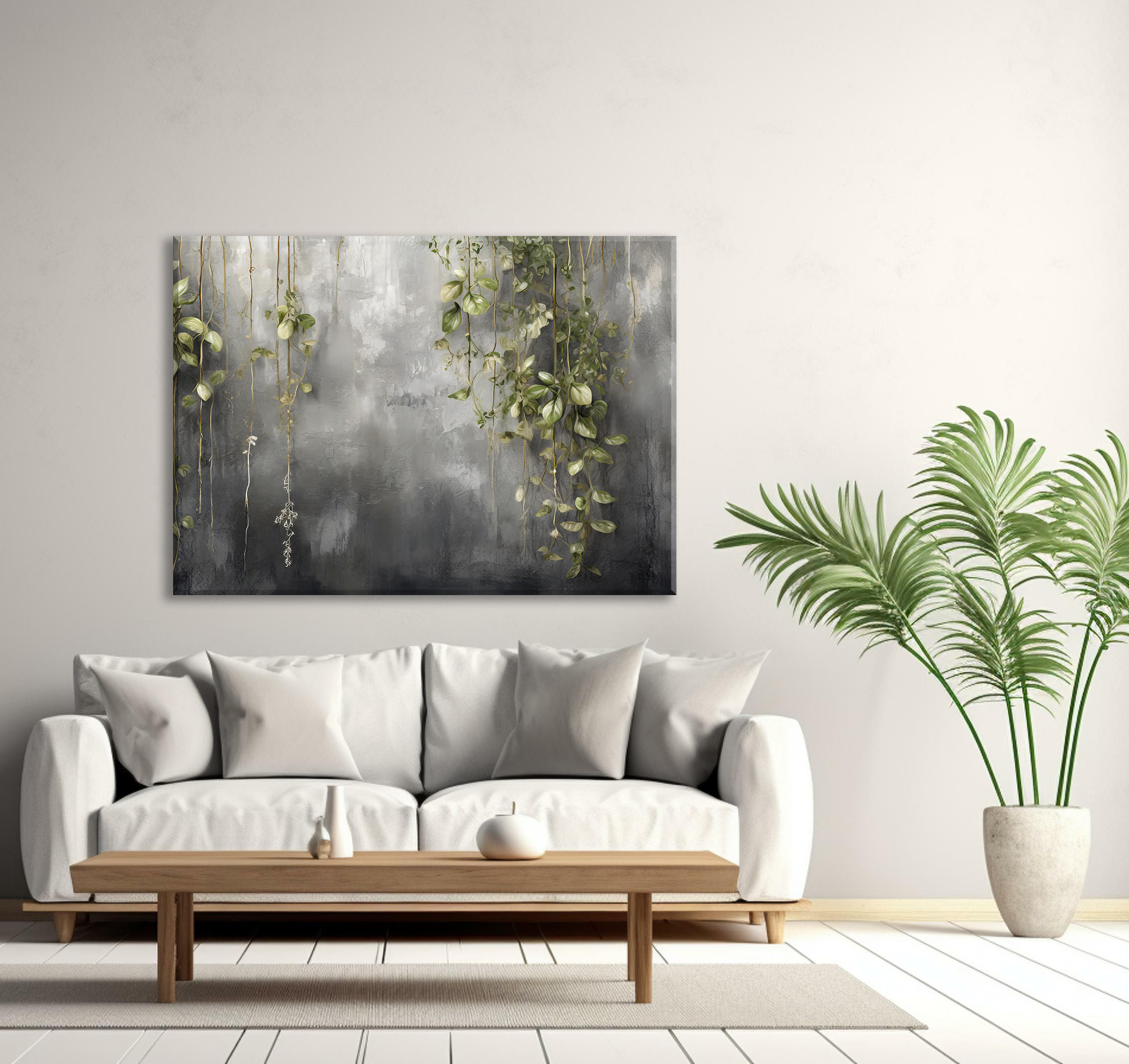 WANDBILD concrete natura blätter - Grau, Textil (60/40cm) - Feeby