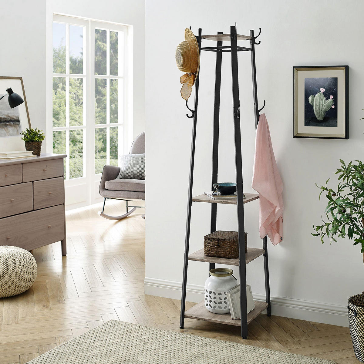 GARDEROBENSTÄNDER KLEIDERSTÄNDER - Schwarz, Holzwerkstoff (43/180/43cm) - Hansiro