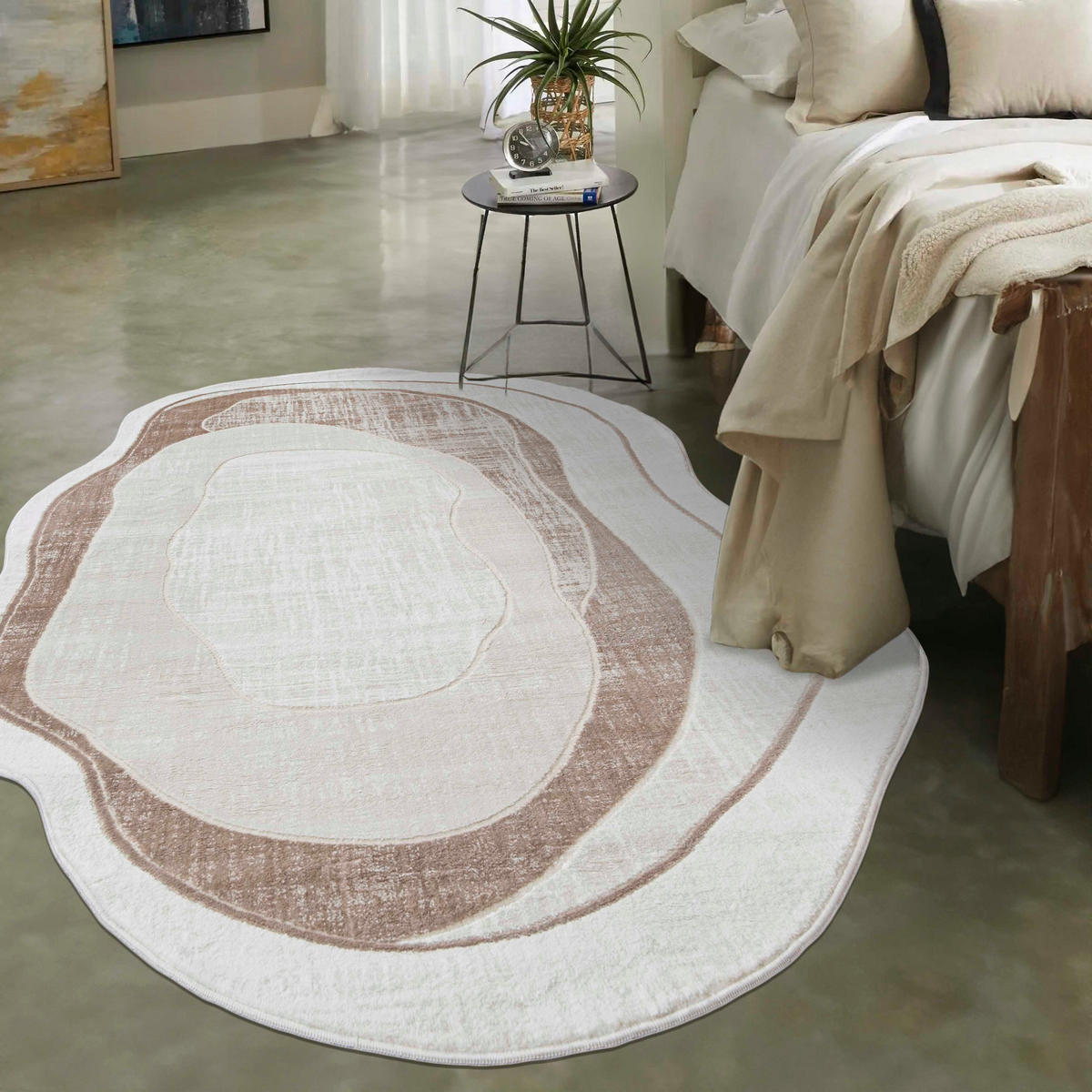 TEPPICH Beige Abstrakt - Kurzflor Unregelmäßig Unregelmäßige Form - Weiß Ecru Creme - 160 x 220 cm - Creme, Textil (160/220cm) - Mazovia