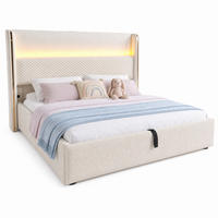 POLSTERBETT 140/200 mit Bettkasten, LED und USB in Beige - Beige, Holzwerkstoff/Textil (140/200cm) - EVRYAE