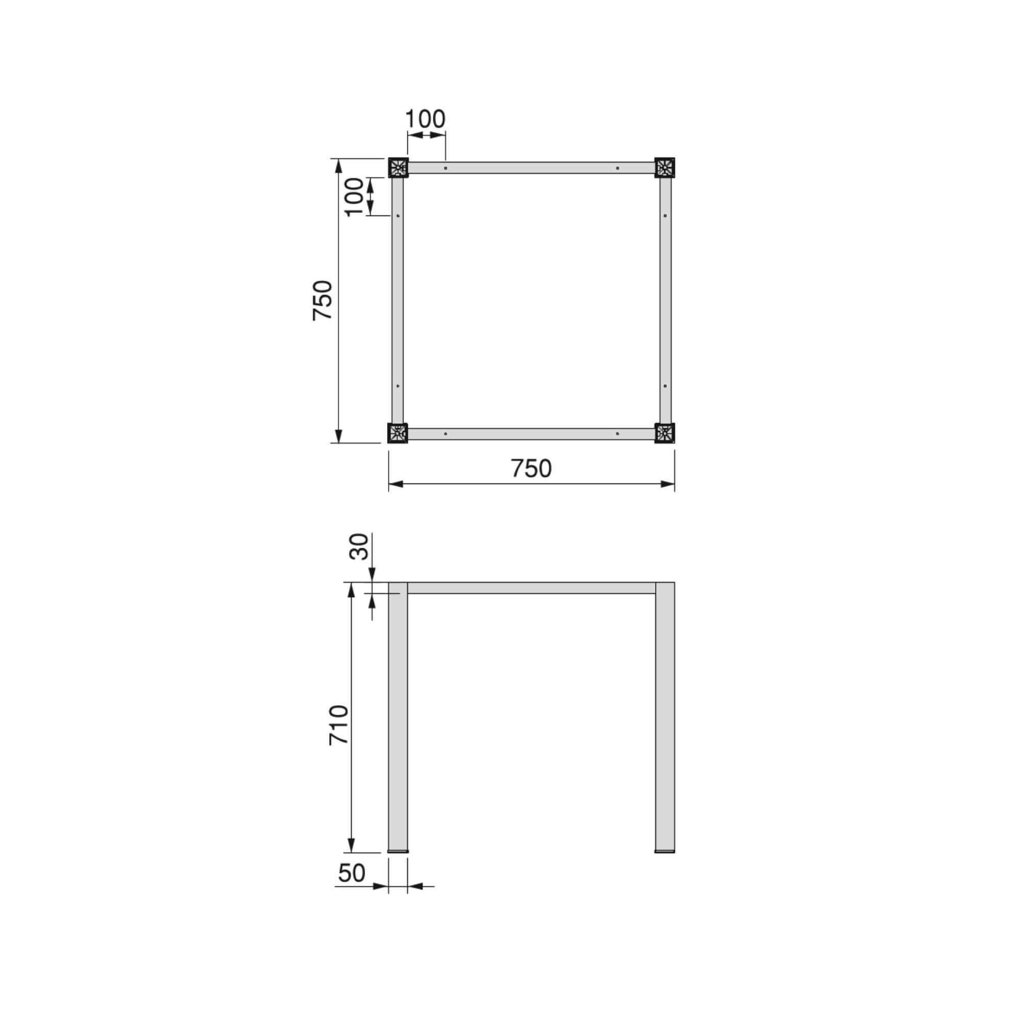 TISCHBEINE und Tischrahmen Quadratische, 50x50mm, 750x750mm, Stahl, Schwarz lackiert - Schwarz, Metall (27.5/7/74cm) - EMUCA