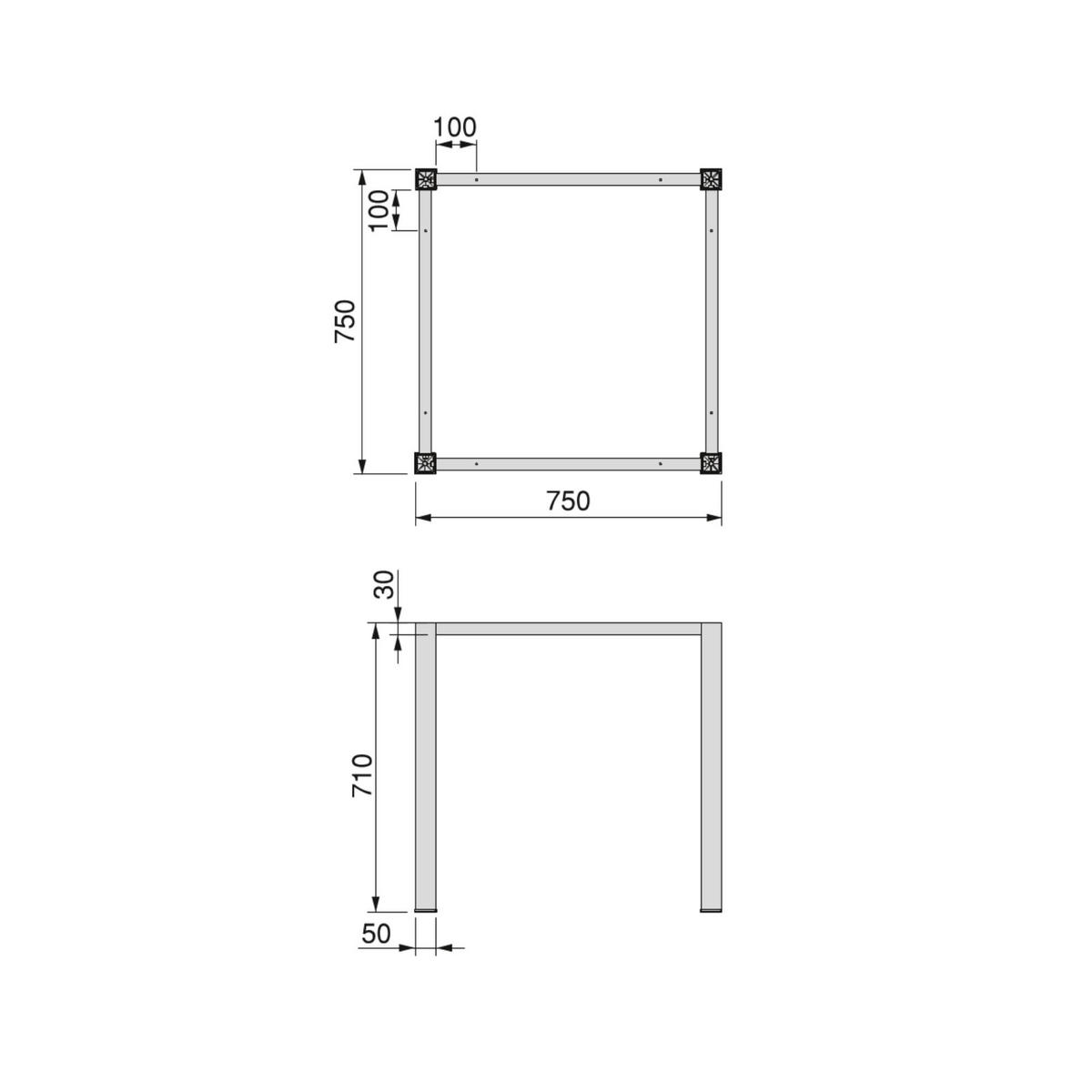 TISCHBEINE und Tischrahmen Quadratische, 50x50mm, 750x750mm, Stahl, Weiß lackiert - Weiß, Metall (27.5/7/74cm) - EMUCA