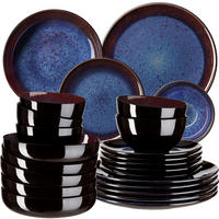 TAFELSERVICE Mare, ineinander stapelbar, blau/braun - Blau, Keramik (26.5/2.5/26.5cm) - tectake