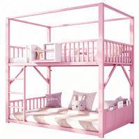 ETAGENBETT aus Metall und MDF 90x200 cm Rosa mit Dachkonstruktion, Regal und Seitentasche - Pink, Metall (90/200cm) - Modfu