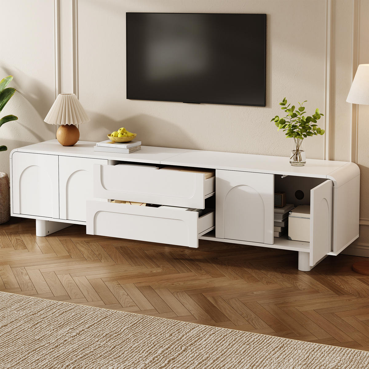 TV-SCHRANK 180/40/46 cm Weiß mit 4 Türen und 2 Schubladen - Weiß, Holzwerkstoff (180/46/40cm) - Oxeza