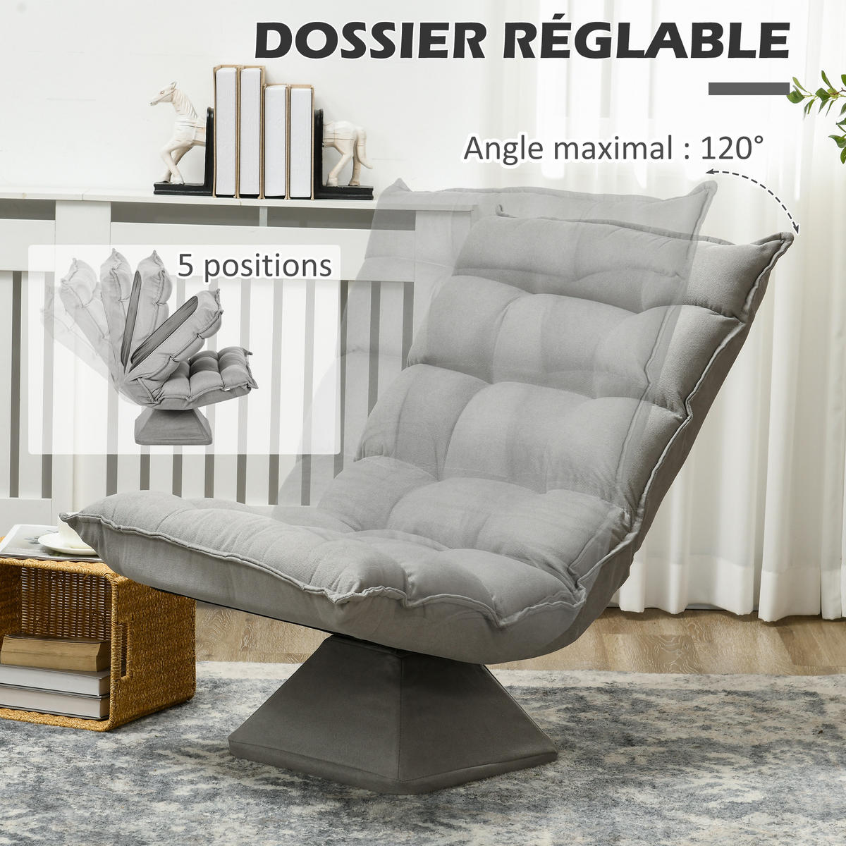 BODENSESSEL DE-13406 Hellgrau - Grau, Textil (70/95/62cm) - ComfortXL
