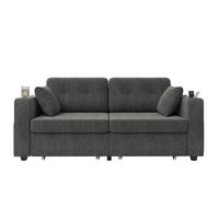 2-SITZER SOFA Chenille Grau mit USB, Schubladen und Getränkehaltern - Grau, Textil/Metall (172/82/75cm) - WISHDOR