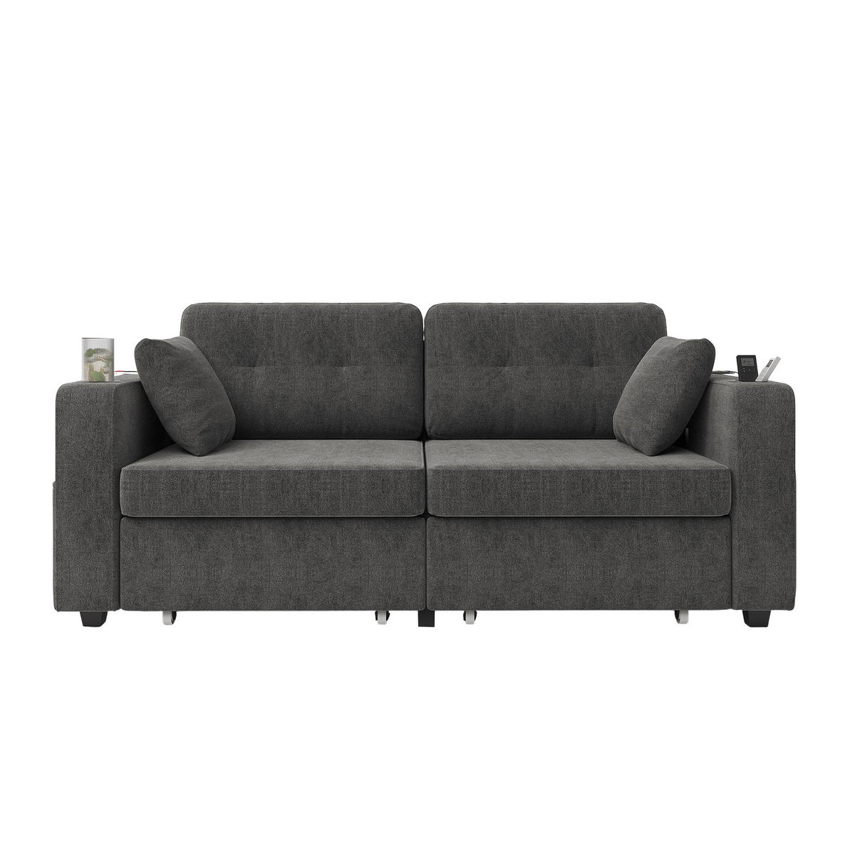 2-SITZER Sofa aus Chenille 172x75x82 cm mit USB-Anschlüssen & Stauraum, grau - Grau, Textil (75/82/172cm)