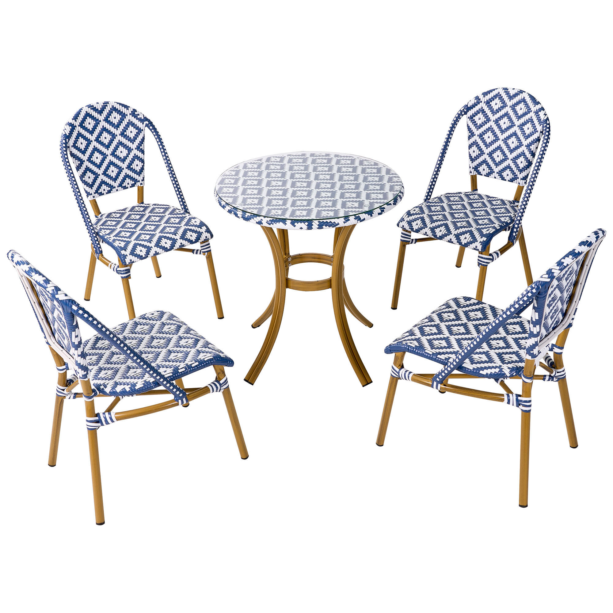 GARTENMÖBEL-SET 4-Sitzer Naturfarben Rifreddo - Blau/Beige, Kunststoff - Beliani