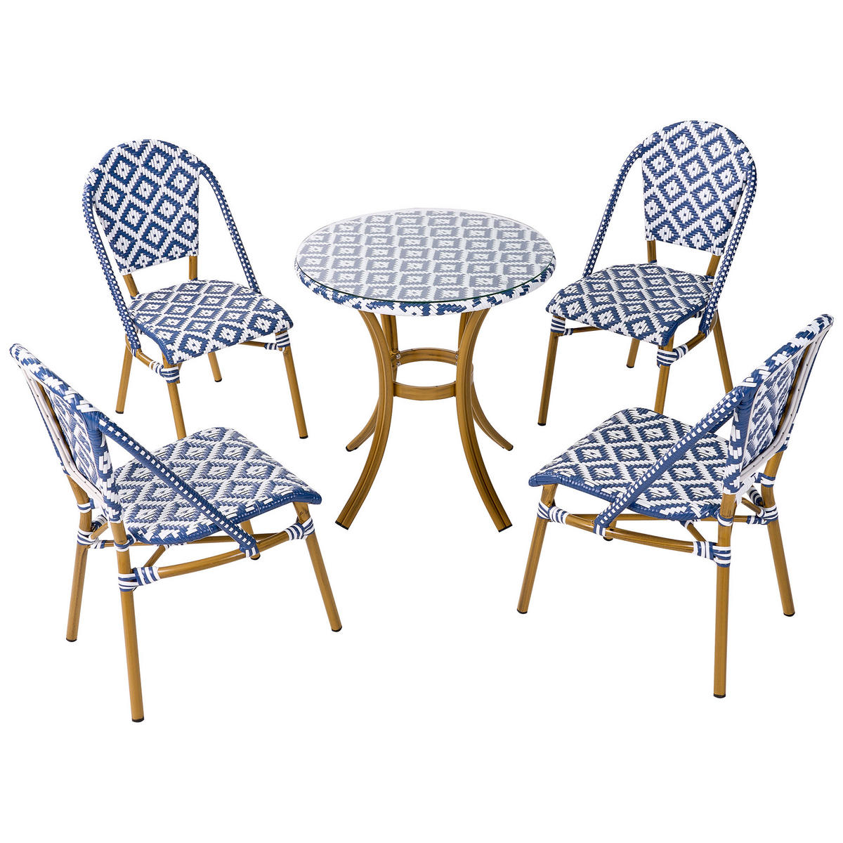 GARTENMÖBEL-SET 4-Sitzer Naturfarben Rifreddo - Blau/Beige, Kunststoff - Beliani