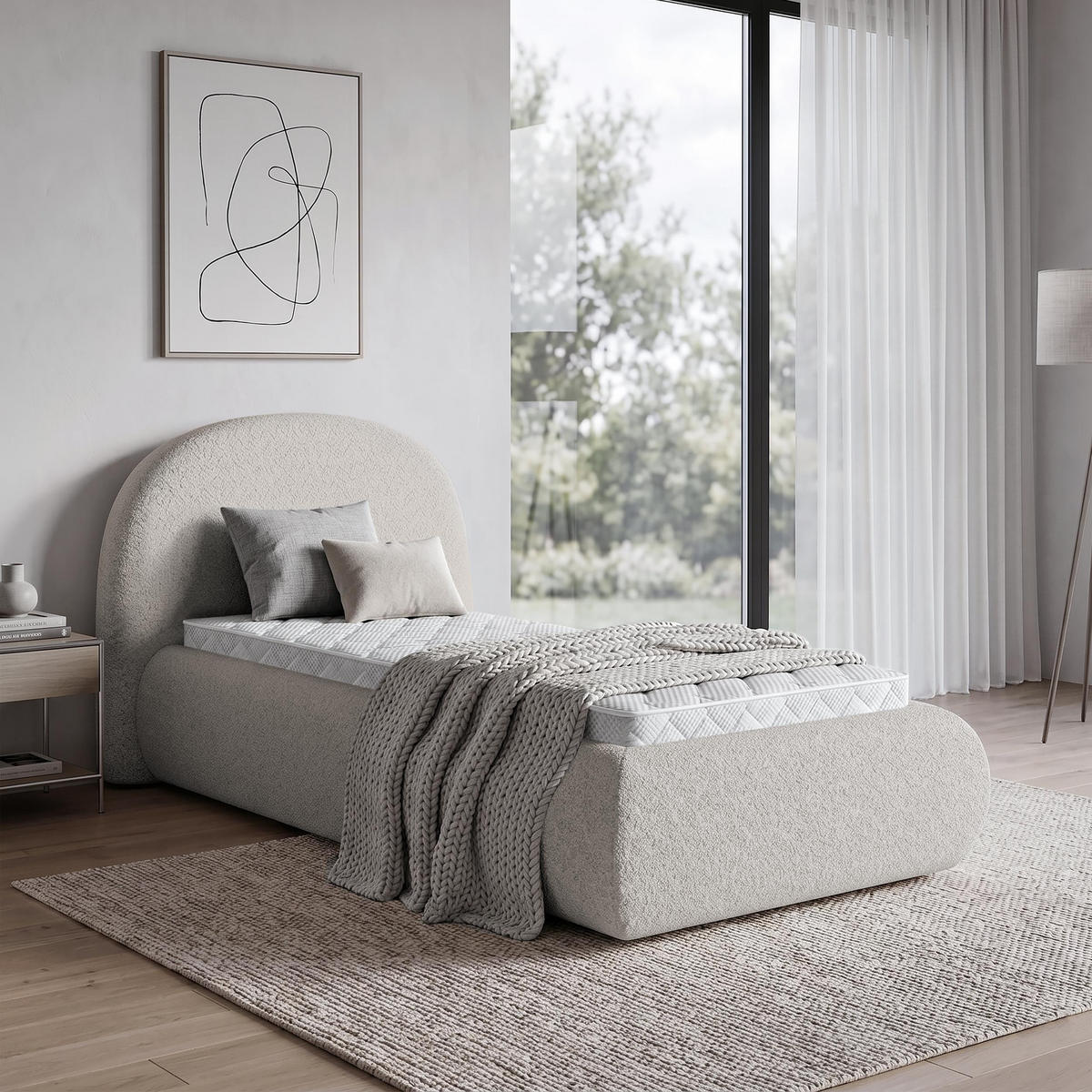 POLSTERBETT Motti 90x200, Einzelbett mit Bettkasten und Schaumstoffmatratze 10 cm, Beige - Beige, Holzwerkstoff (90/200cm) - Beautysofa