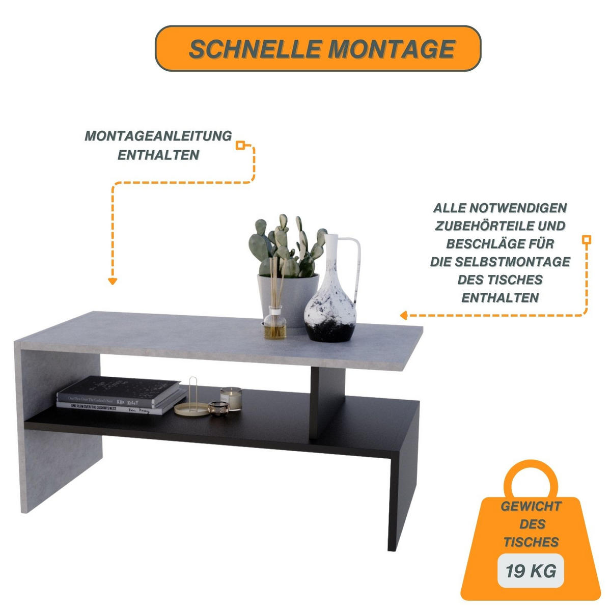 COUCHTISCH Jula_SK 50/45/93 - Schwarz/Grau, Holzwerkstoff (93/50/45cm) - RAUMHIRSCH FURNITURE