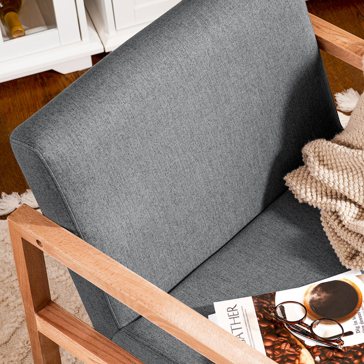 SCHAUKELSTUHL Buche Grau - Hellgrau, Holz/Textil (66/75cm) - SoBuy