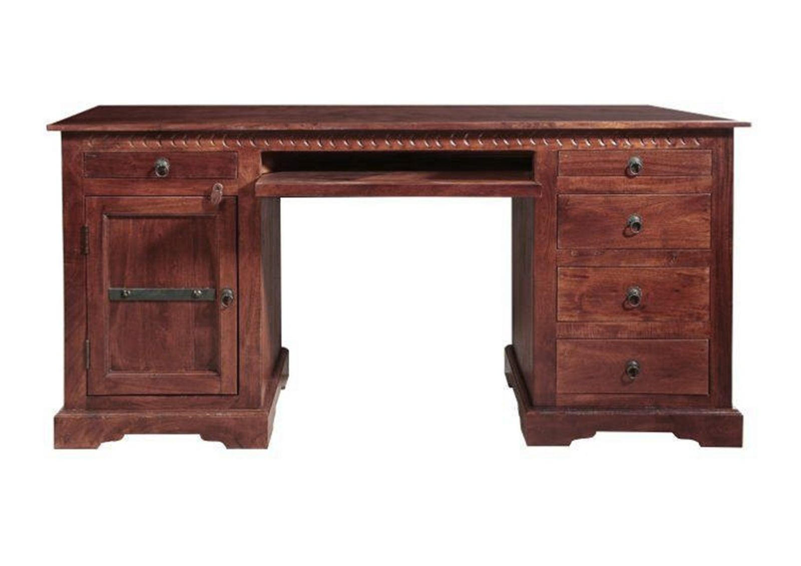 SCHREIBTISCH Akazie 158x54x76 nougat lackiert OXFORD #522 - Dunkelbraun, Holz (54/158/76cm) - Massivmoebel24