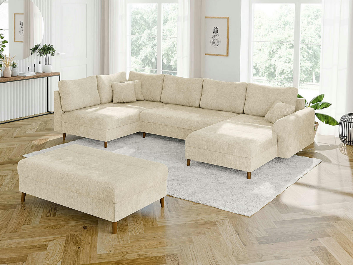 HOCKER Sigurd Beige Chenille - Beige/Braun, Holz/Textil (118/40/73cm) - S-Style Möbel