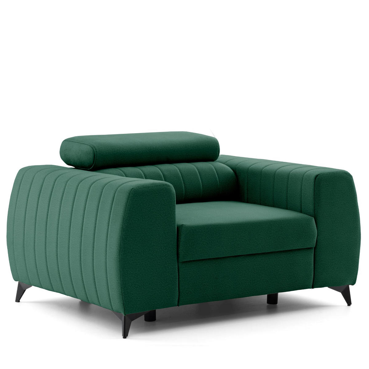 SESSEL PIERO mit verstellbare Kopfstütze Velours Dunkelgrün - Dunkelgrün/Schwarz, Holz/Textil (130/90/100cm) - Muffo