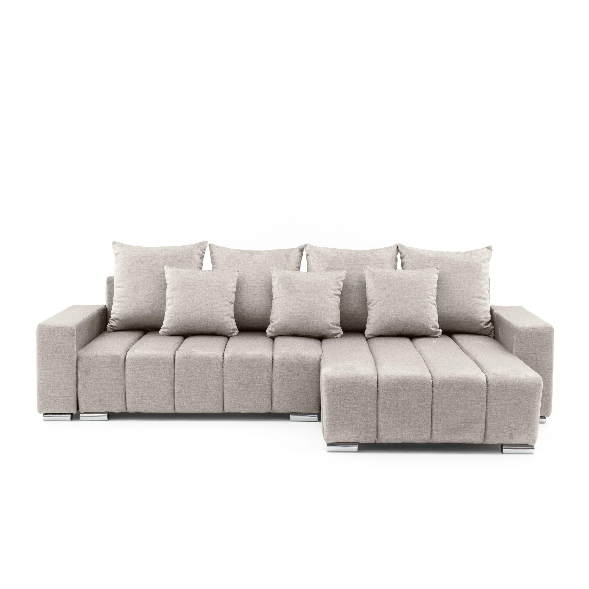 ECKSOFA Piano L Rechts mit Schlaffunktion 137x234 Velours Beige - Beige/Silberfarben, Holz/Textil (178/278cm) - Muffo