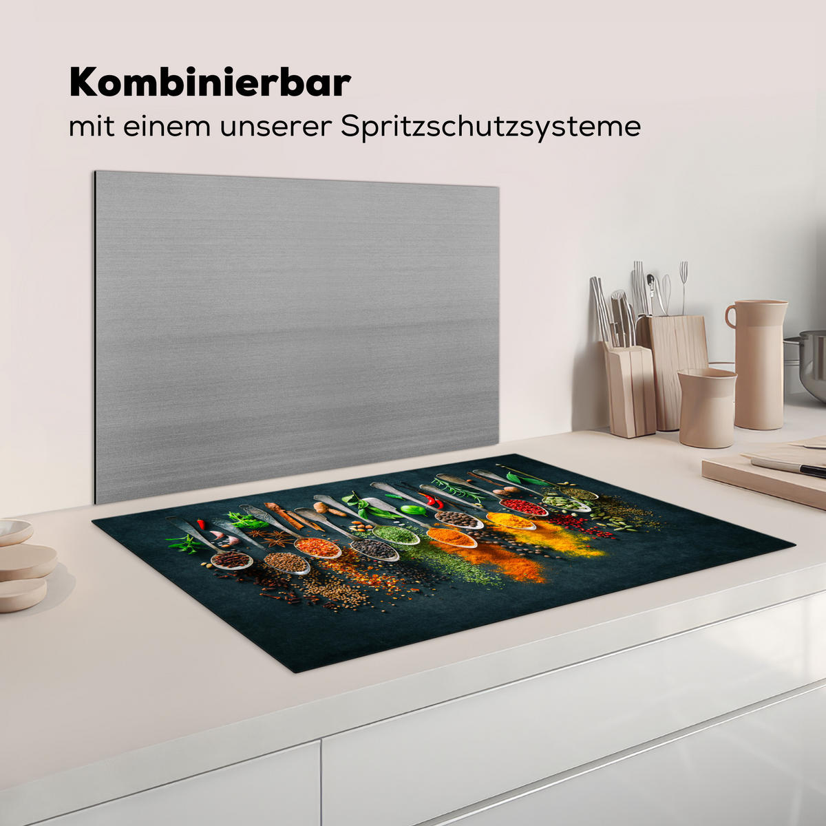 HERDABDECKPLATTE Kräuter - Gewürze - Löffel Abdeckung Ceranfeld 81.2x52 cm - Multicolor, Kunststoff (81.2/52/0.2cm) - MuchoWow